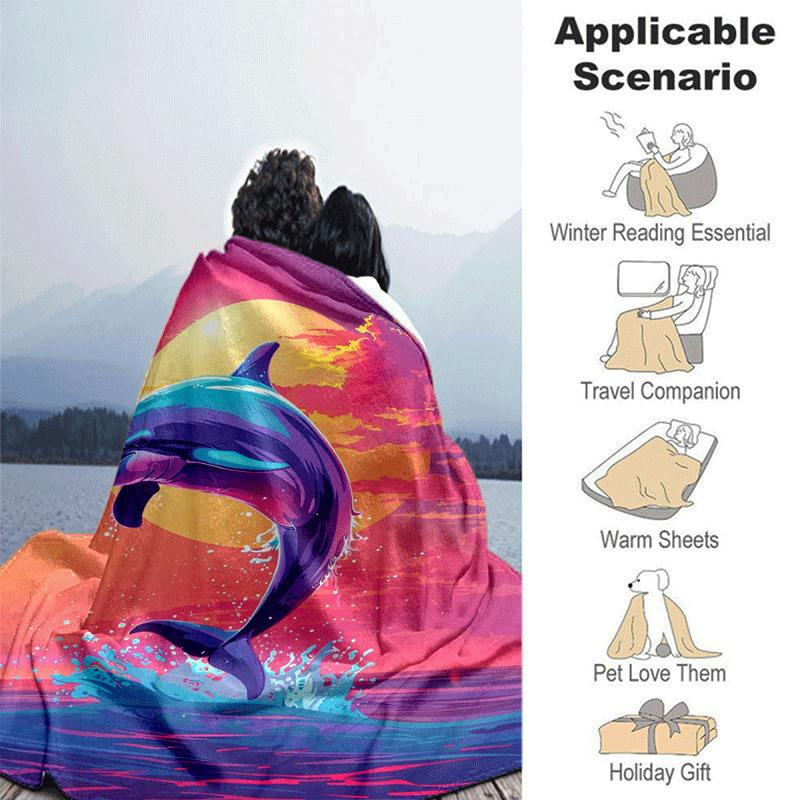 1pc Dolphin Printing Lightweight Flannel Blanket, Comfortable and Warm Blanket, for Camping Sofa Bed and Couch Office, Gift