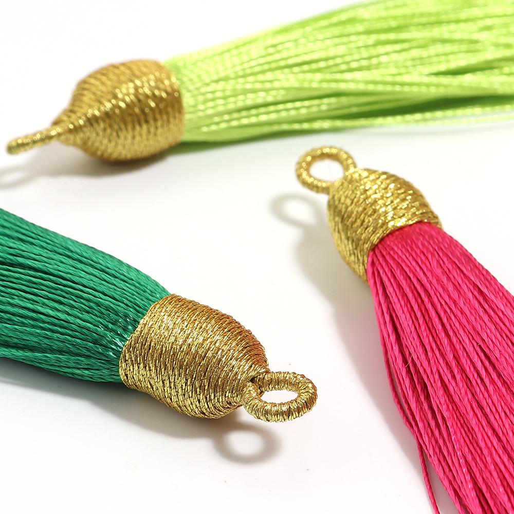 6pcs/Lot 85mm Gold Color Head Tassel Fringe Handmade Polyester Silk Tassel with Hanging Loop Bookmark Jewelryy Making Bookmark