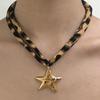 Charm Starfish Pendant Necklace Exaggerated Leopard Cloth Strip Necklace  Collarbone Chain