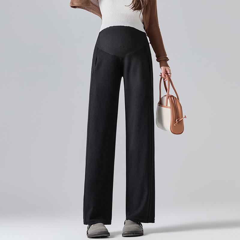 Spring 2025 Maternity Wide-Leg Pants: Adjustable Tummy Support, Casual Straight-Leg Fit Suitable as Outerwear.