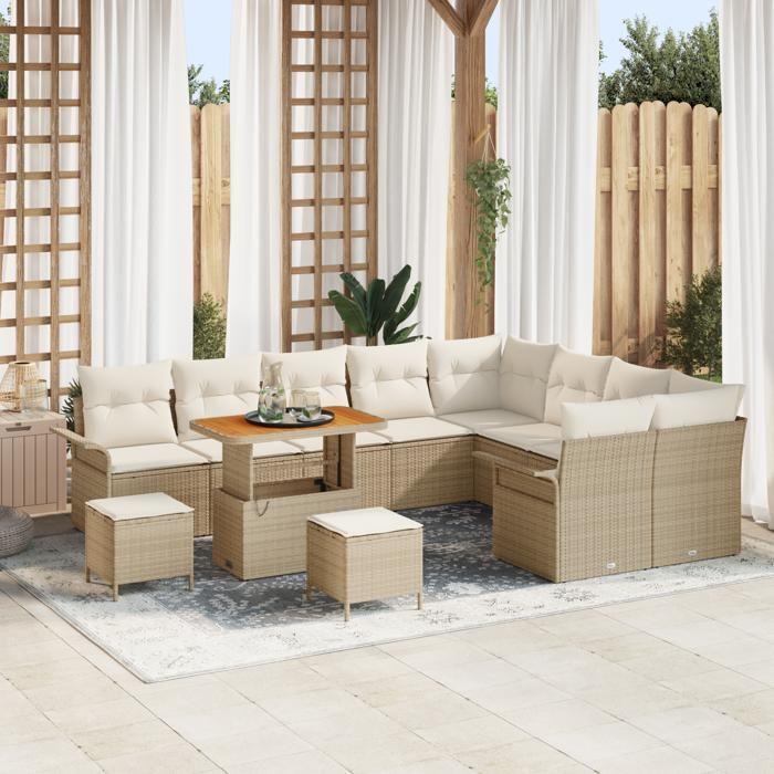 VidaXL Ensemble de canapé de jardin 12 pcs Beige polyrotin, Salon moderne pour jardin et terrasse, mobilier durable 3362176