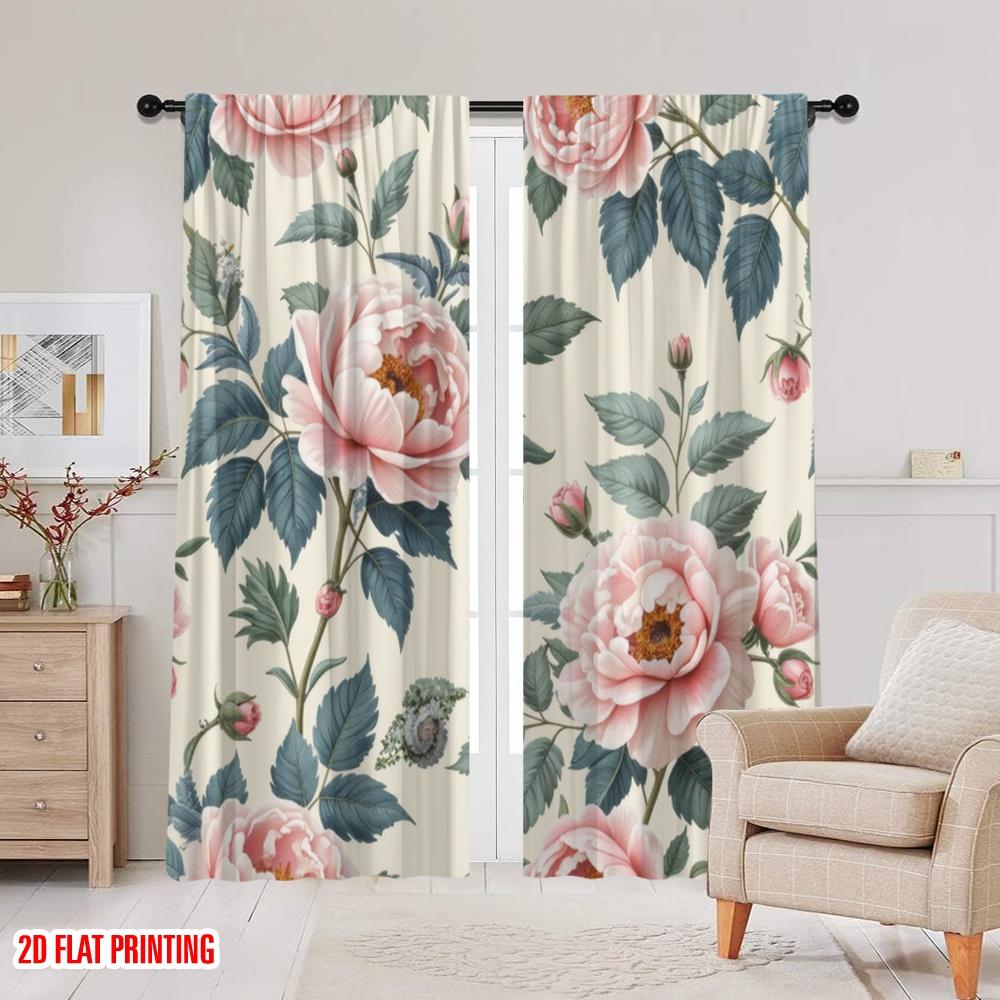 2pcs,2D Plane Printing Creative Curtains Blossom Bouquet Versatile Durable Polyester (without Rod) Room Decor Ldeal for Bedroom