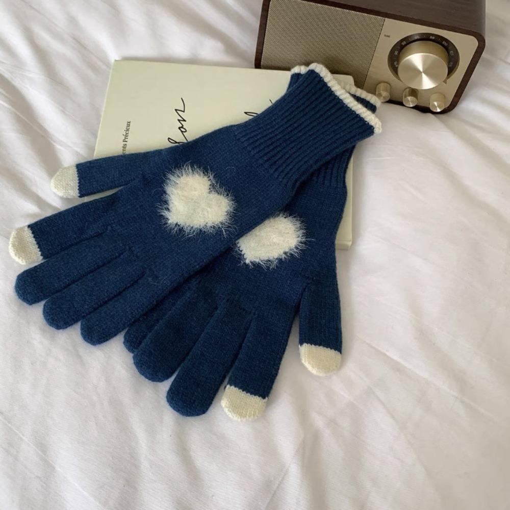 Touchscreen Women Knitted Gloves Warm Cycling Gloves Cute Love Heart Gloves  Autumn/Winter