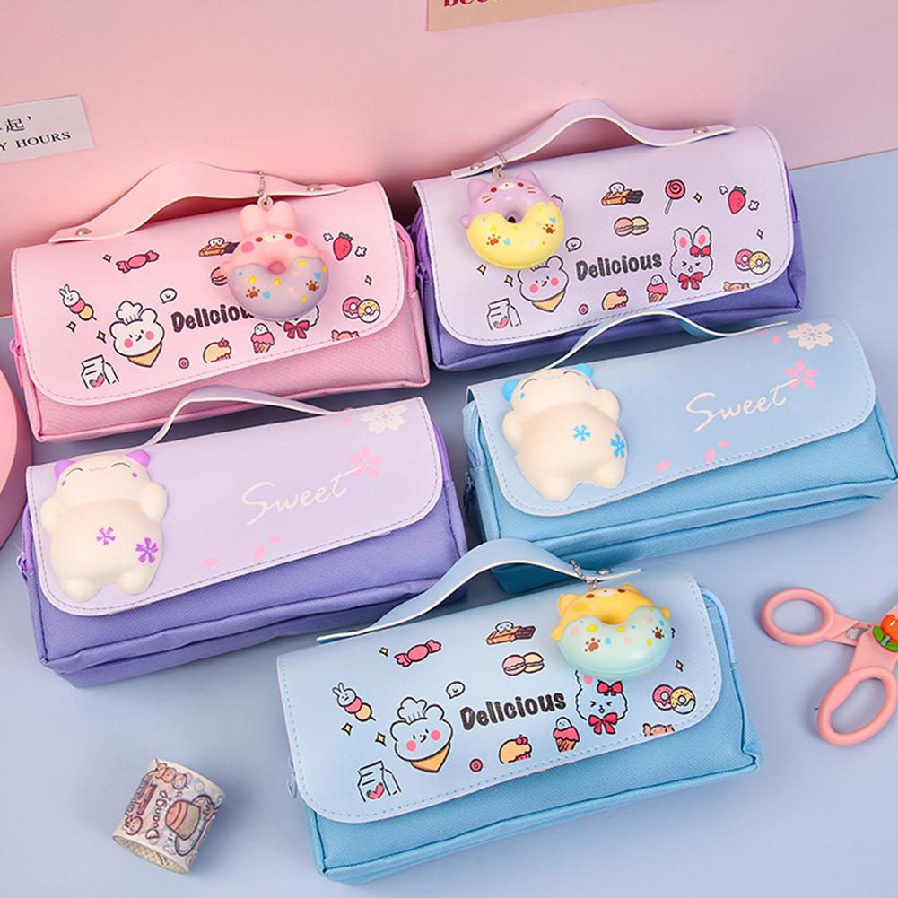 Astuccio Kawaii In Silicone Morbido 2-in-1 - Grande Capacità - Cane Caricatura - Astuccio Portapenne E Portapenne Da Scrivania