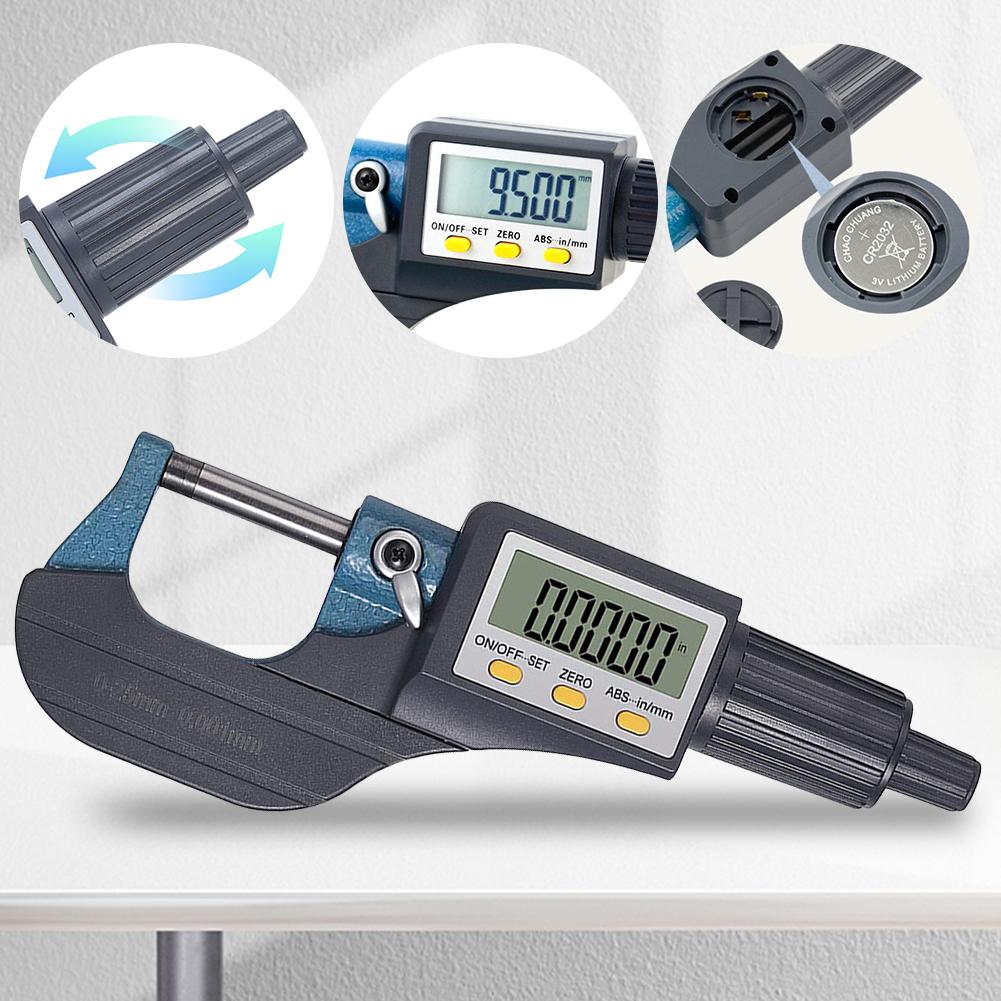Micrometru digital cu suport 0-25 mm, ecran LCD, micrometru electronic pentru exterior, cu linie de scală 0,01 mm, instrument de ecartament de înaltă precizie