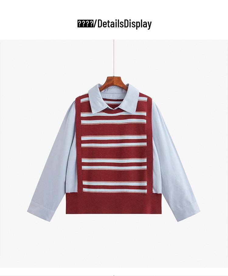 Pulover Dama Plus Size Blocuri de Culoare Guler Polo Patchwork - Tricotaje Subțiere Două Piese pentru Iarna 2025