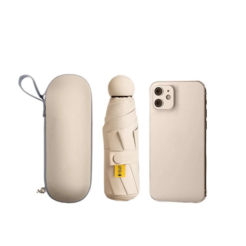 

Мини-зонт с защитой от УФ-лучей для солнечных и дождливых дней, портативный зонт-капсула с УФ-покрытием и 6 усиленными спицами metal-fiber composite&6K бежевый