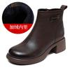 Skinny Short Boots Women's 2026 Autumn and Winter New Soft Cowhide Middle Heel Fashion Single Boots Round Head Thick Heel Velvet Leather Boots