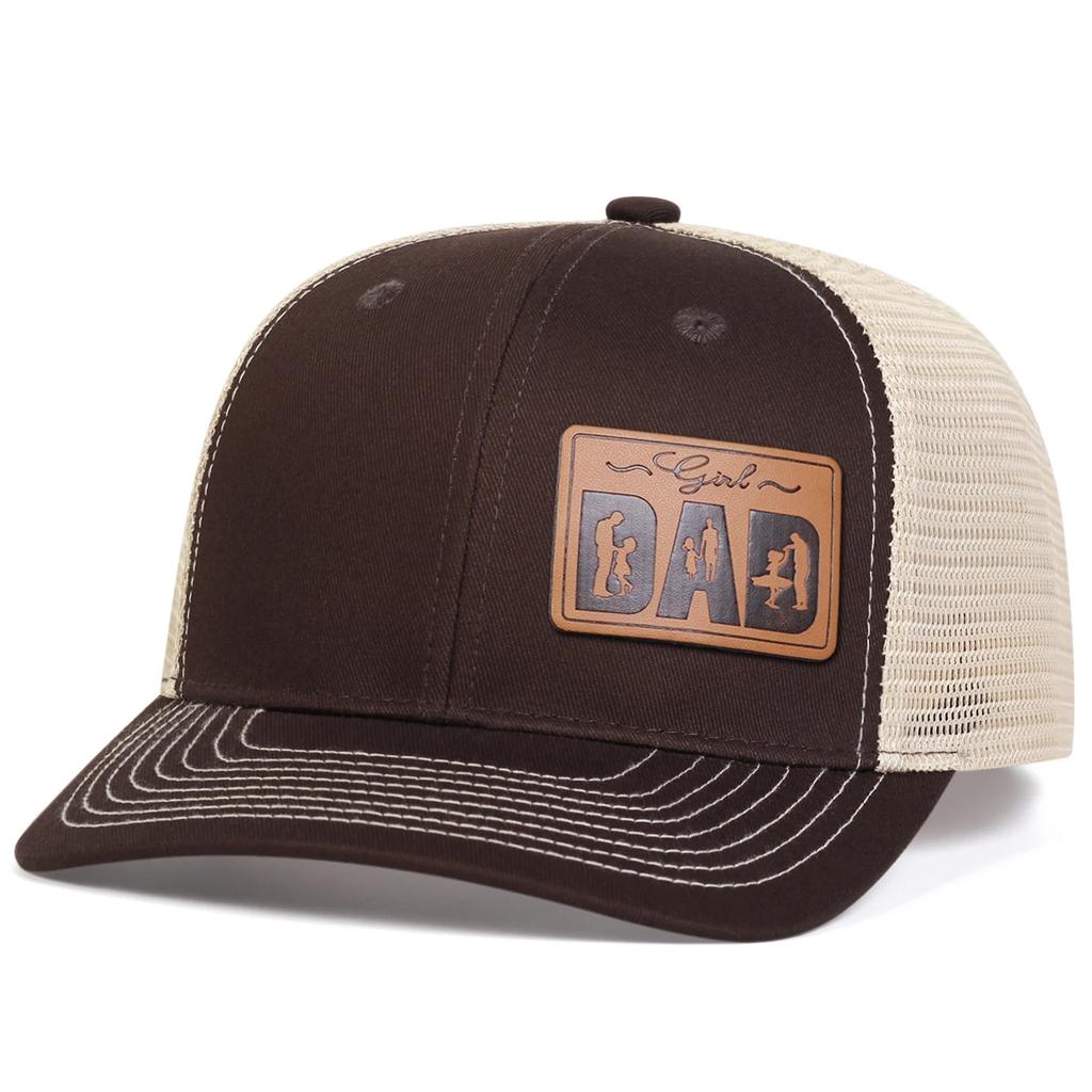 Unisex DAD Letter Brown Leather Label Baseball Net Caps Adjustable Casual Hats Spring and Summer Outdoor Sunscreen Hat