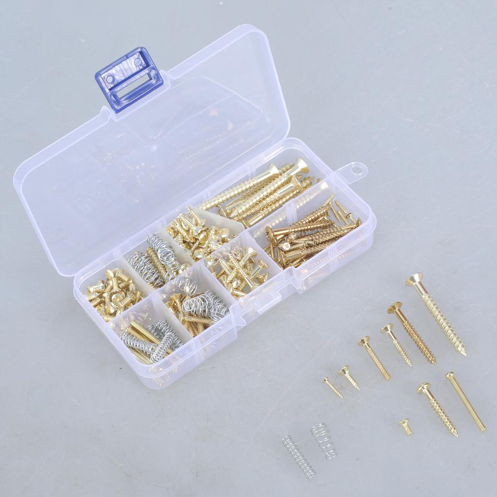 Guitar Screws Assortment Box Kits for Electric Guitar Tuner, Switch, Neck Plate, with Springs, 9 Types, Total 173 Pieces