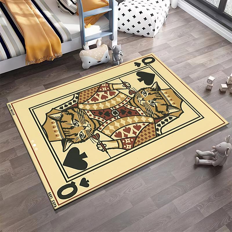 "Queen of Spades Cat Playing Card Design Carpet for Home Decor" Suitable for Use As an Anti-slip for Living Room Bedroom Sofas