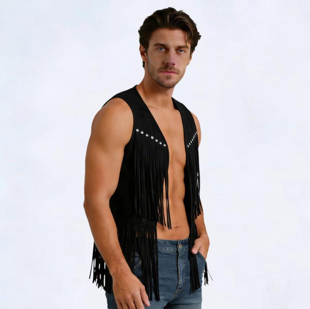 2026 Herren Western Wildleder Fransen & Nieten Schnalle Weste