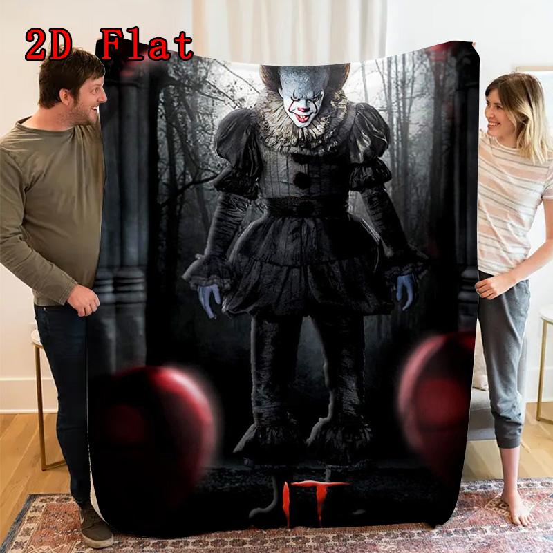 Evil Horror Clown 2D Flat Pattern Flannel Blanket High Quality All Seasons Warmth and Comfort Perfect for Christmas Gifts.SMT0917536