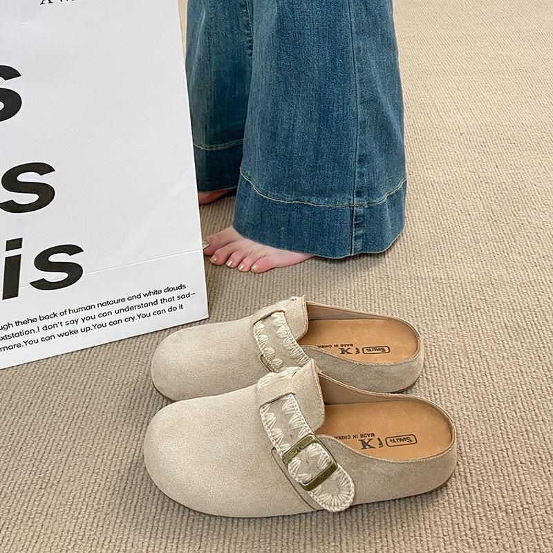 

Толстая подошва с внутренней высотой, супер огонь сумка-однопедаль, голова-полушлепки женские весенние для улицы 2025 новая одинарная обувь 35 бежевый