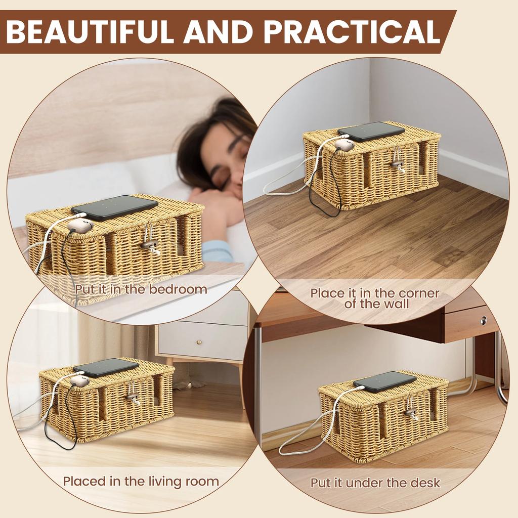 Handmade Cable Management Box Breathable Cable Organizer Box Practical Power Strip Box Under Desk Cord Organizer for Home