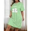 Women's Comfortable Short-sleeve Crewneck T-shirt Dress - Cute Cat and Star Letter Print Casual Dress with Star Embellishments