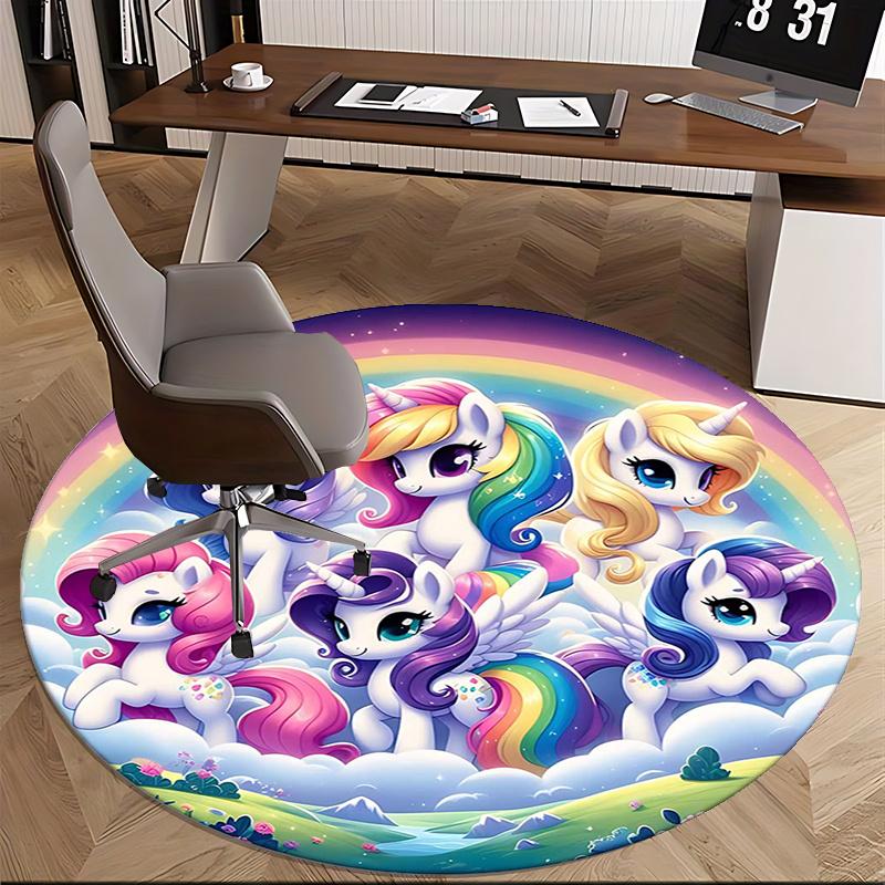 Rainbow Unicorn,Fantasy Pony Chair mat Round Rug Office carpet, Machine Washable, Non slip, Suitable for Living Rooms, Bedrooms