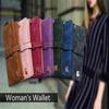 Females Drawstring Nubuck Leather Zipper Wallet Women Long Purse Two Fold Clutch