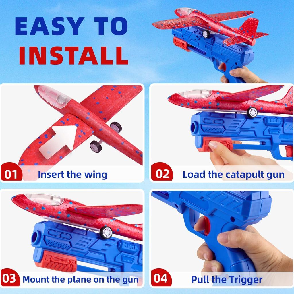 Toy Airplane, 3 Pack Airplane Launcher Toys 2 Flight Mode Glider Plane Outdoor Toys for Kids Ages 3 4 5 6 7 8 9 10 11 12 Year Old Boys & Girls