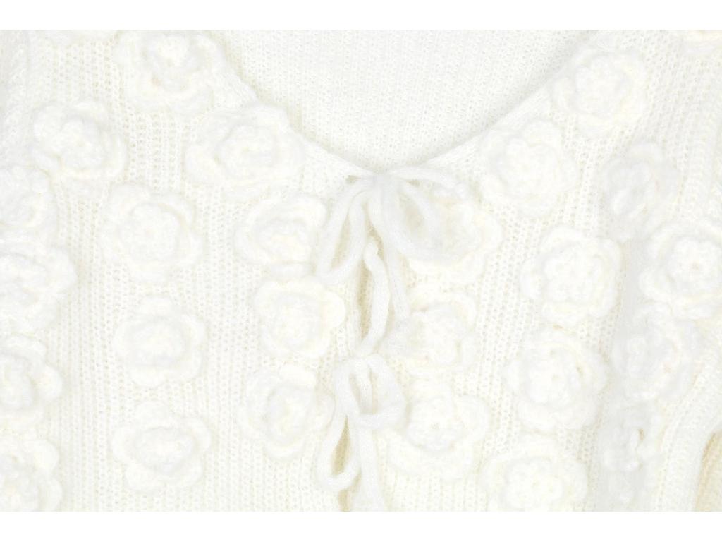 Chic Handmade French Style V-Neck Crochet Sweater for Women - Autumn/Winter Collection