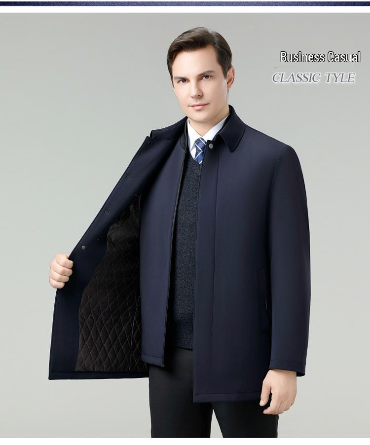 Men's Winter Down Jacket: White Duck Down, Middle-Aged, Thickened, Detachable Liner, Lapel, Warm Coat.