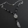 Hip-hop Punk Silver Color Five-pointed Star Irregular Crystal Pendant Black Bead Chain Necklace for Women Fashion Charm Jewelry