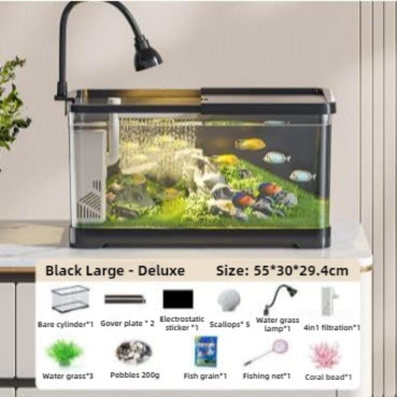 

360° HD Аквариумный аквариум для рыб Настольный аквариумный фильтр для рыб Домашний ландшафтный дизайн Ленивый аквариумный набор Black Large