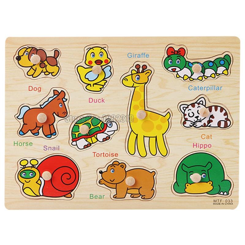 Montessori Educational Toys Game Animal Digital Number Puzzle Board Jigsaw Kids Puzzle Alphabet Letters Wooden Puzzles