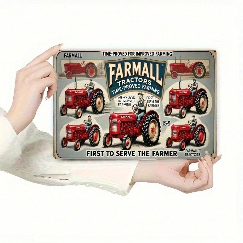 Farmall Vintage Tractor Metal Wall Art Sign - Rustic Farmhouse Decor for Home Garage Man Cave Garden Office Indoor Outdoor