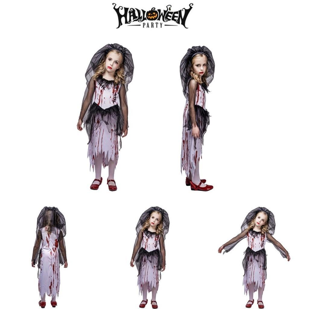 Perfect Halloween Costume For Kids Ghostly Bride Cosplay Outfit