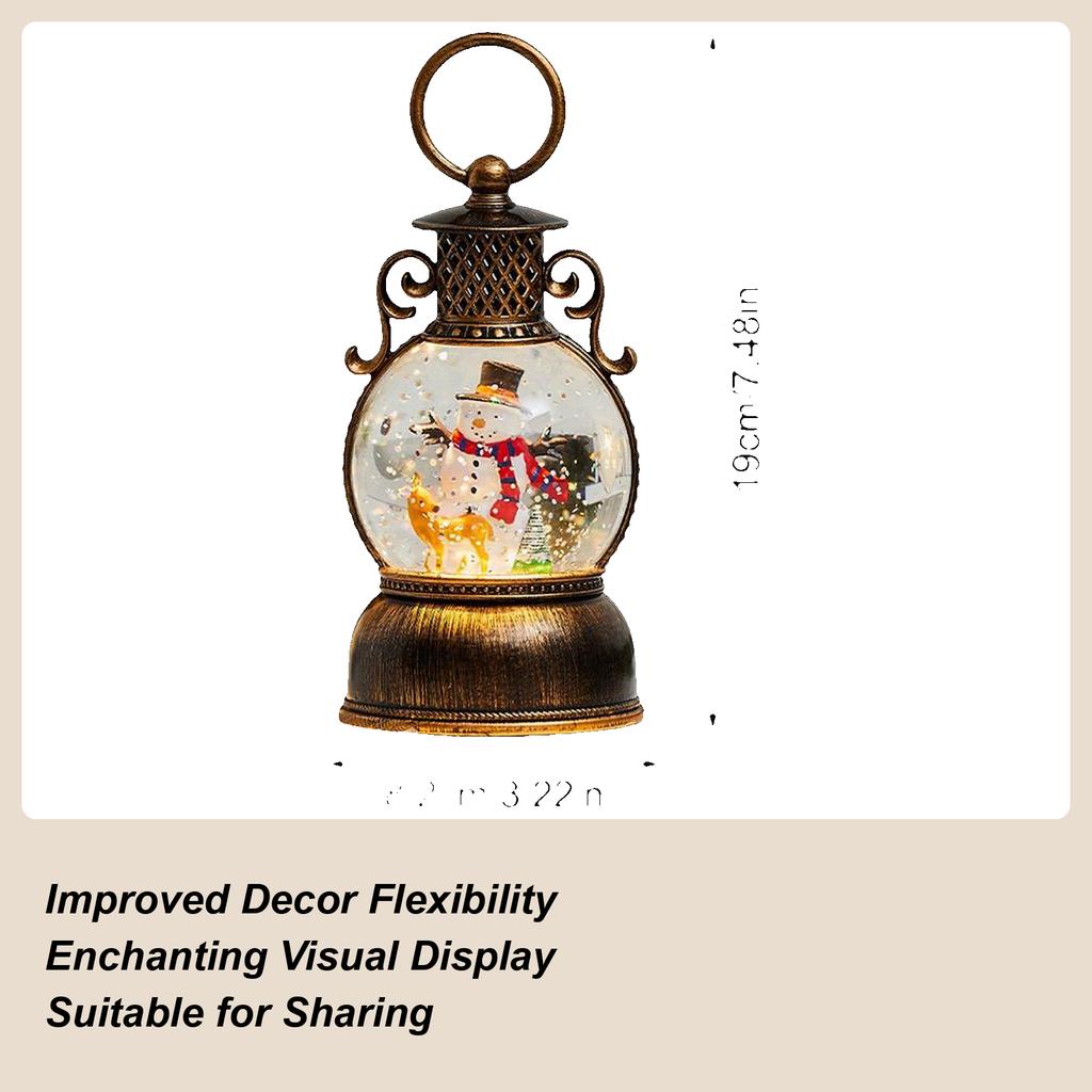 Retro Christmas Snow Globe Lantern Hand-held Christmas Snow Globe Lantern Glitter Decor USB Charging Christmas Snowball Lantern