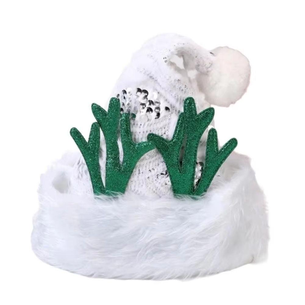 

Plush Sequins Christmas Hat Soft Comfortable Santa Hat Christmas Party Decoration белый