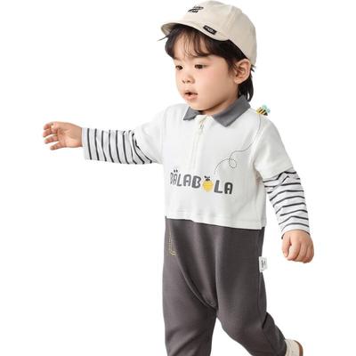 Balabala Infant Boy's Faux Two-Piece Long Sleeve Romper