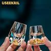 1/2Pcs Shot Glass Crystal Gold Foil Shot Glasses Chinese Style Sake Glasses For Wine Vodka Glasses Double Glass Wine Cup For Bar