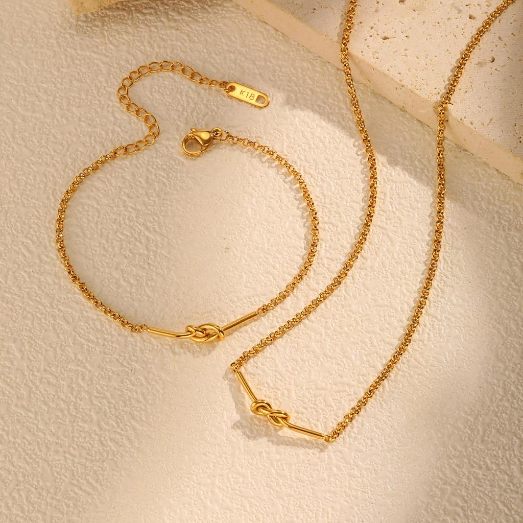 Minimalist Knot Link Chain Necklace for Women,Gold Plated Stainless Steel Necklace Bracelet, Chic Waterproof Jewelry Gift