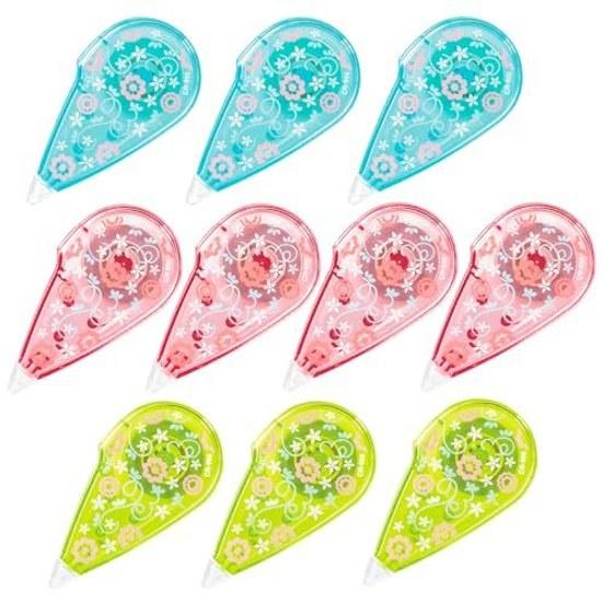 Plus Correction Tape Floral Design Assorted Yellow Blue Pink Disposable Type 5mm7.5m 10 pieces CR-