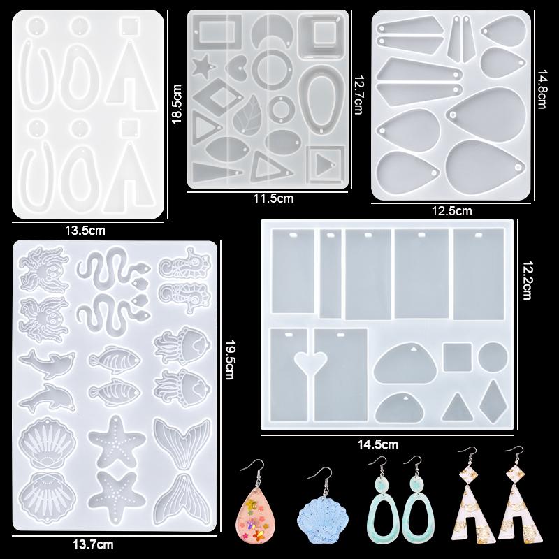 Epoxy Casting Molds Set Silicone UV Casting Tools Kits Resin Casting Molds For Jewelry Making DIY Earring Findings 16 Styles