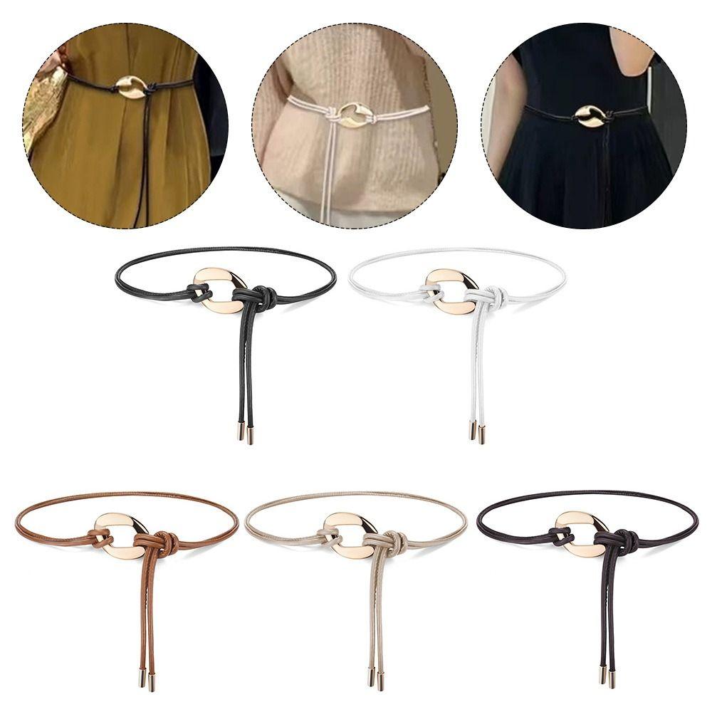 PU Leather Slim Waist Rope Metal Buckle Thin Waistband Bohemian Belts  For Skirts Dress Top Clothes