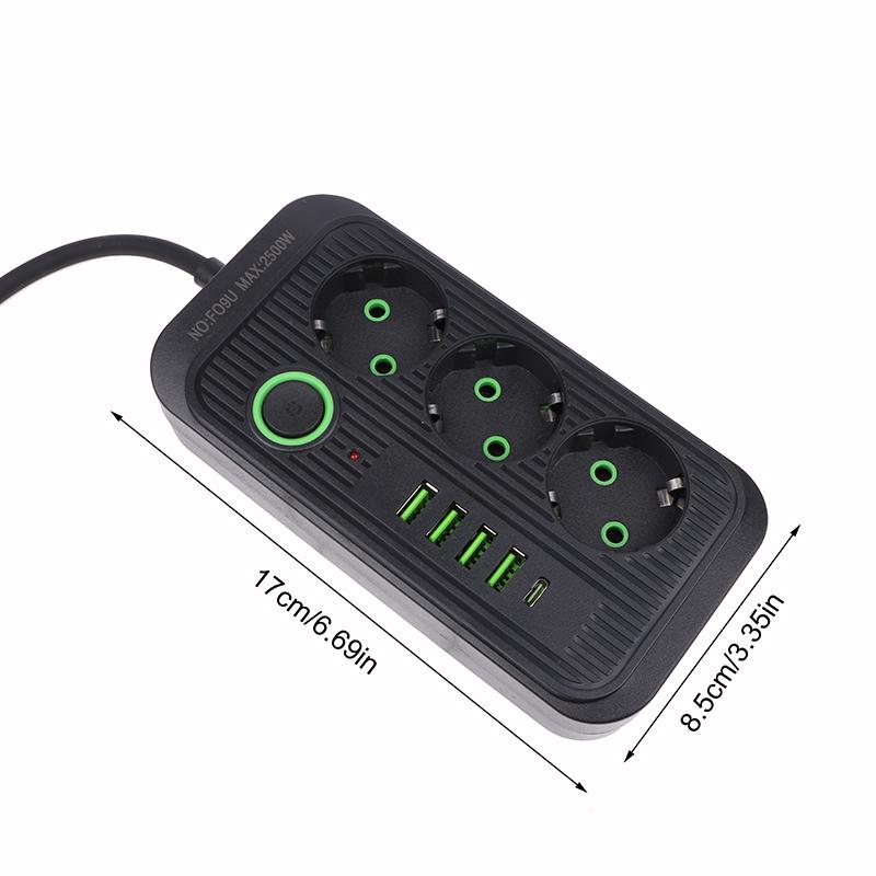 1Pc Spina UE Multipresa Presa CA Cavo di prolunga multipresa Presa elettrica con 4 porte USB Caricabatterie rapido Spina UE