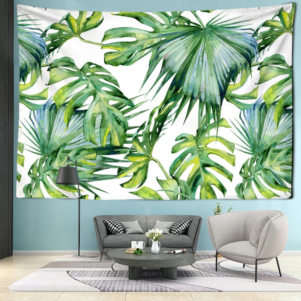 Aquarell Tropisches Blatt Wandteppich Wandbehang Bohemian Minimalistische Kunst Pflanze Blumen Ins Stil Wohnzimmer Schlafzimmer Heimdekoration