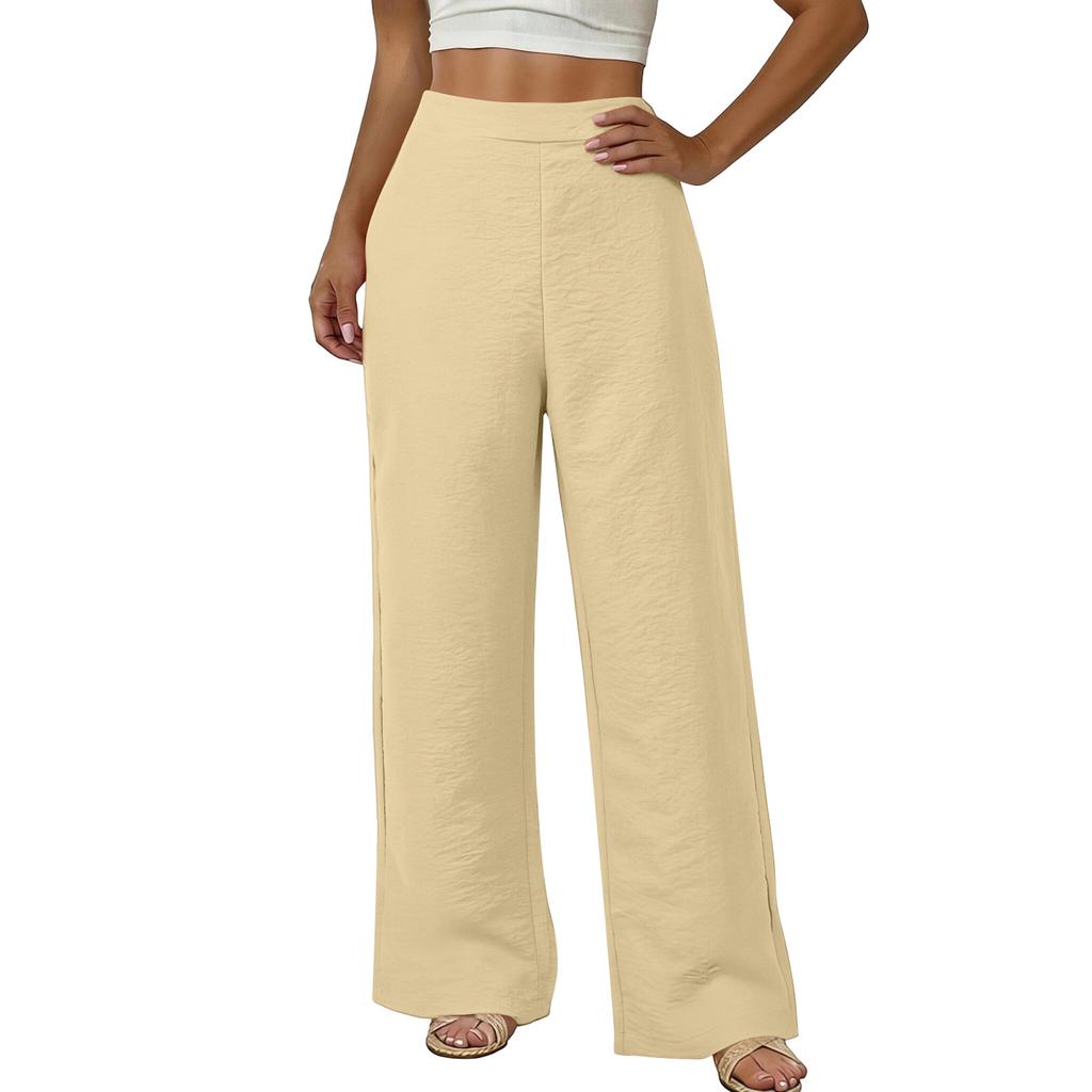 Damen locker weite Hose, lässige lockere Baumwoll-Leinenhose mit Taschen
