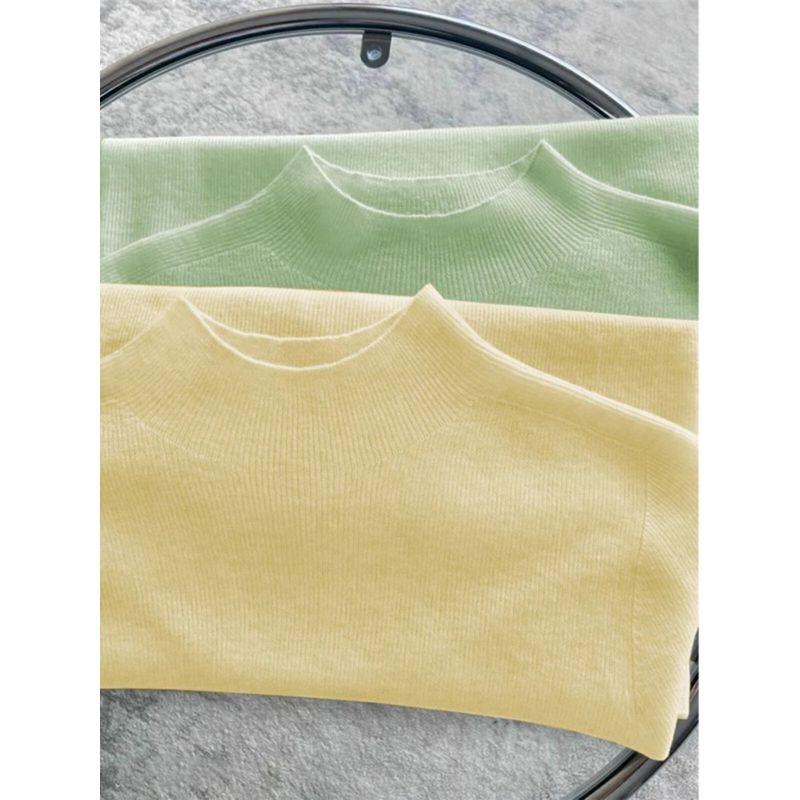 Soft and Gentle Knitted Sweater for Women, Mid-Neck Pullover, Thin Base Layer for Spring and Autumn, Half-High Collar, Age-Reducing Top