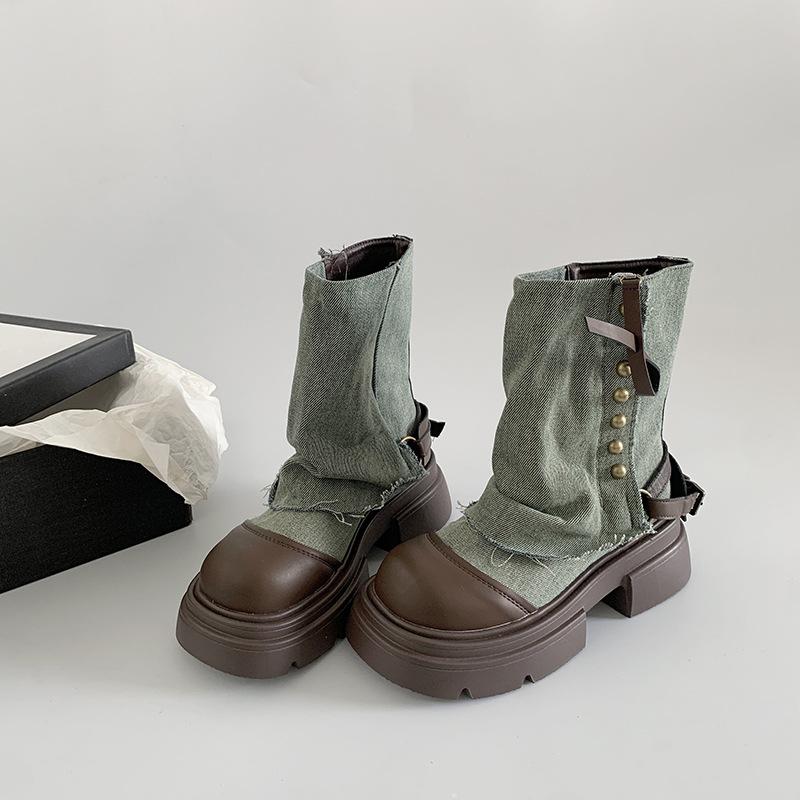 British Fashion Black British Style Platform Martin Boots Women's Summer 2025 New Niche with Skirt Thick Heel Short Boots