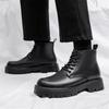 men's casual platform boots black autumn winter shoes cowboy original leather boot party prom dress lace-up ankle botas zapatos