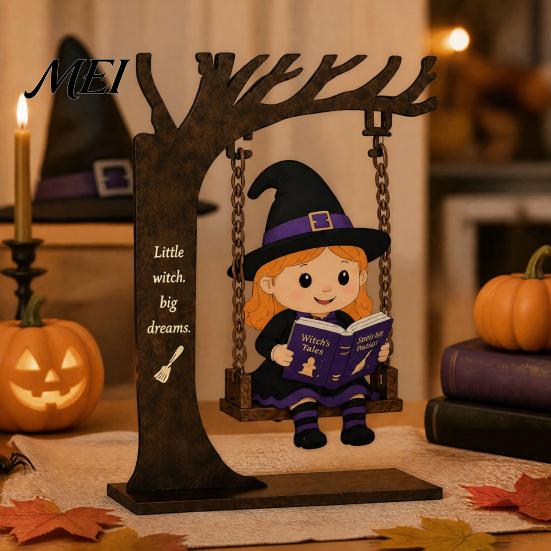 Halloween Celebration Accessories Funny Swing Ornament, Witch/Skeleton/Mummy/Pumpkin Ghost Sitting on Decorative for Party Reading Book Figurine