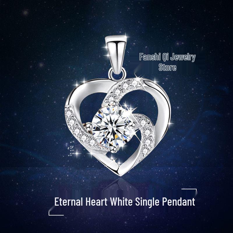 Pt950 White Gold Eternal Heart Pendant Necklace - Women's Fashion Clavicle Chain