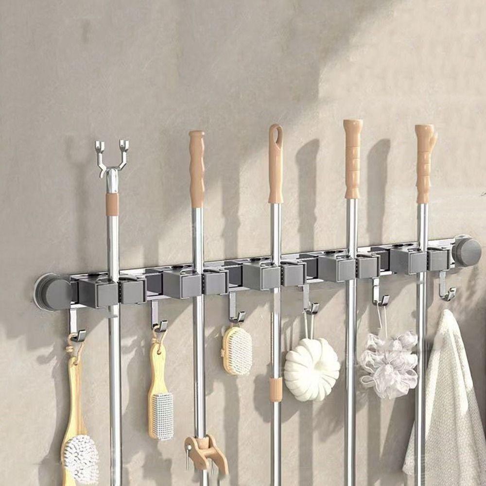 Space Aluminum Suction Cup Mop Clamp Reusable Mop Clip Rack Broom Mop Holder  Bathroom