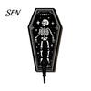 Boho Wall Mounted Rack Halloween Gothic Wooden Hook with Moon Star Skeleton Patterns, Decorative Retro Key Hanger for Entryway Hallway Living