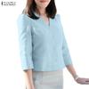 ZANZEA Women Casual V-Neck Solid Color 3/4 Sleeve Blouse