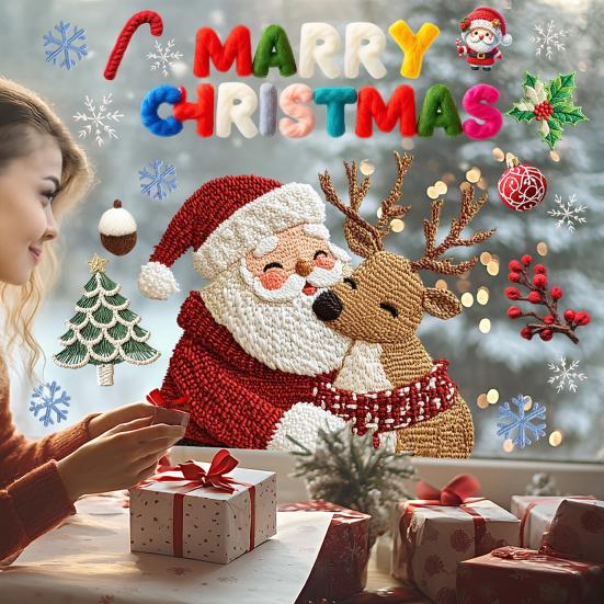 Christmas Window Stickers Santa Clauds Elk Decals Waterproof PVC Christmas Tree "MARRY CHRISTMAS" Removable Glass Stickers for Walls Doors Windows